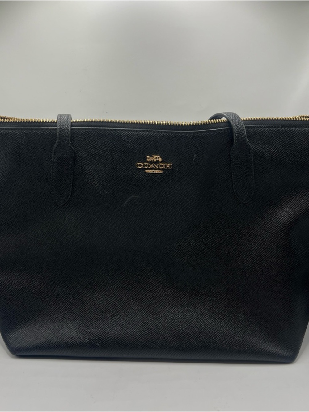 Coach Black Leather Zip City Tote with Gold Hardware